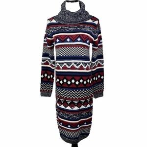 Rapture Geometric Diamond Turtle Neck Sweater Dress Women's Small Multi-Color